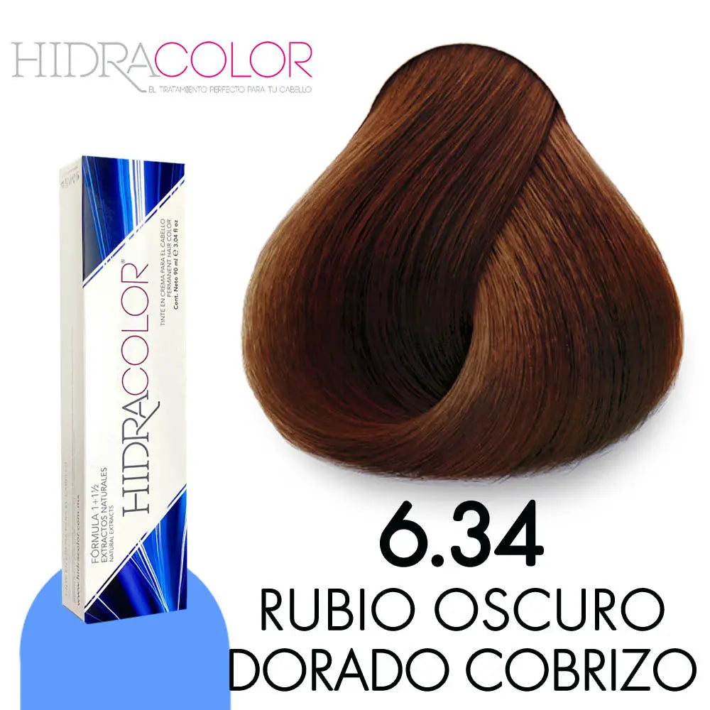 TINTE HIDRACOLOR H6.34 RUBIO OSCURO DORADO COBRIZO 90 ML Perfumería la Mora