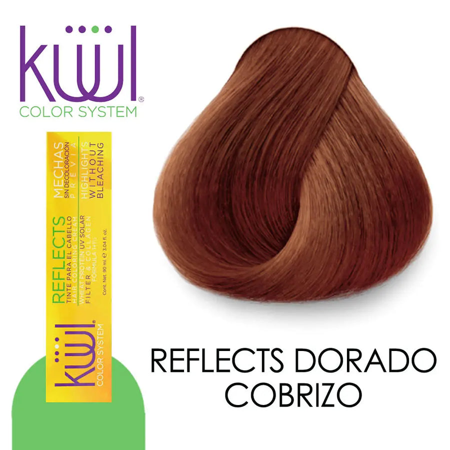 TINTE KUUL PROFESIONAL TONO REFLECTS DORADO COBRIZO 90 ML + PEROXIDO DE 135 ML Perfumería la Mora
