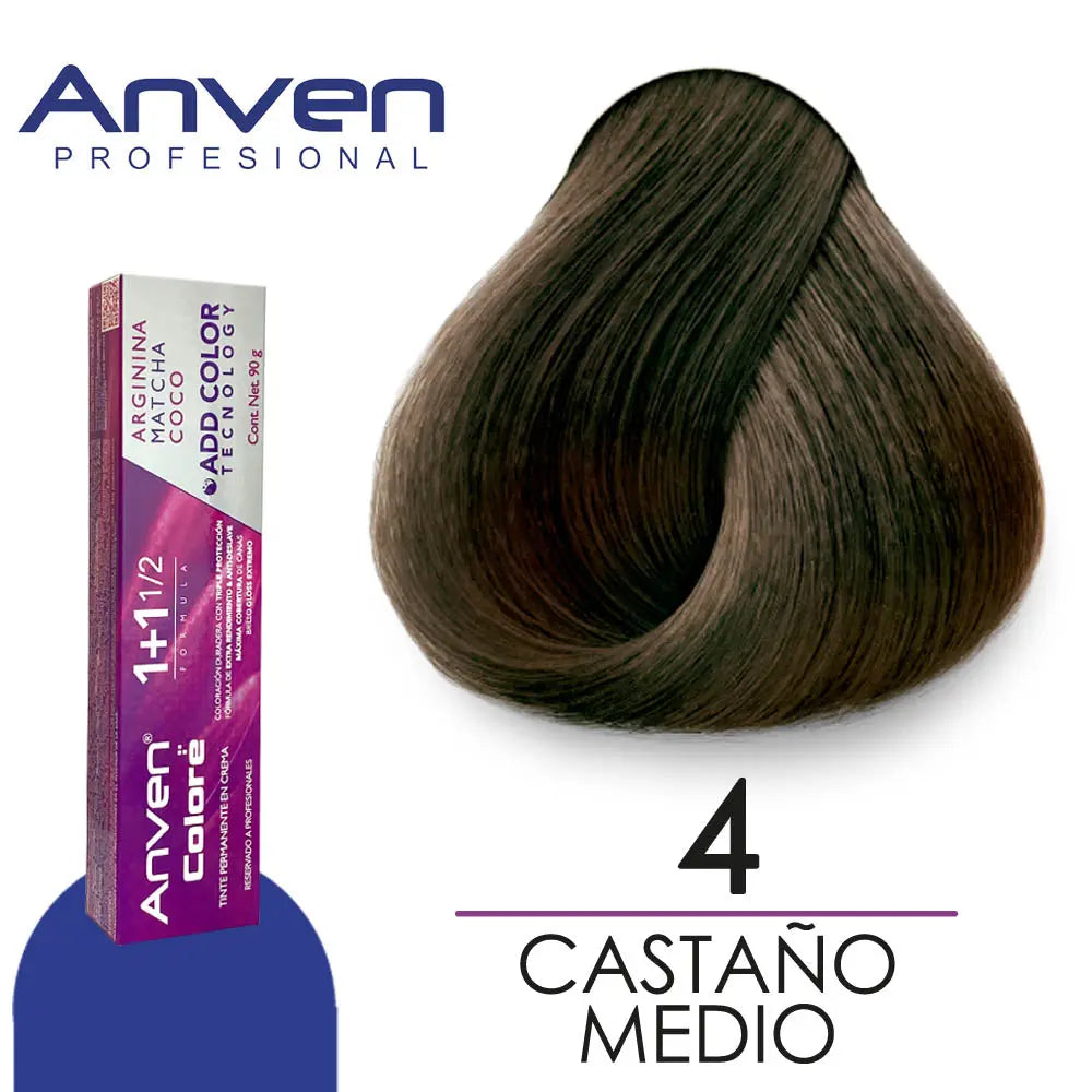 TINTE PARA CABELLO ANVEN A4 CASTAÑO MEDIO 90GR Perfumería la Mora