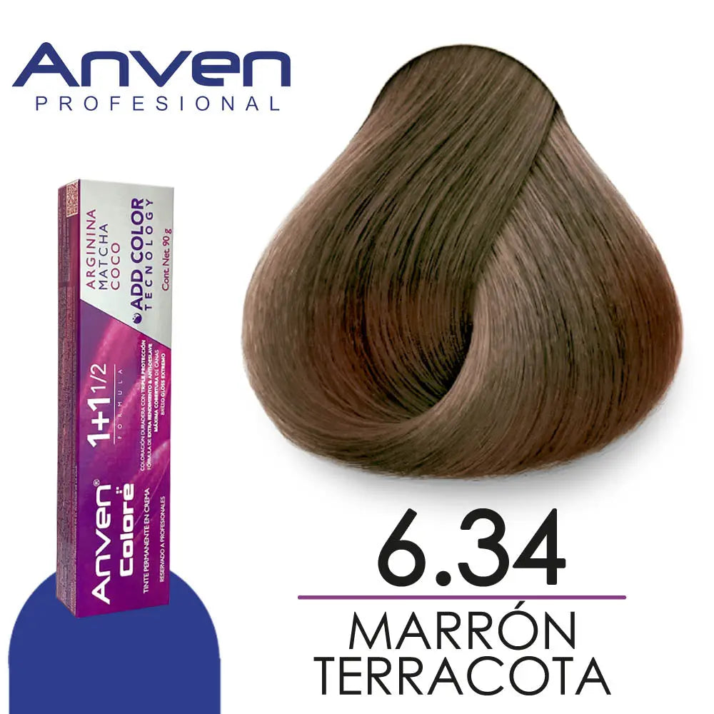 TINTE PARA CABELLO ANVEN A6.34 MARRON TERRACOTA 90GR Perfumería la Mora