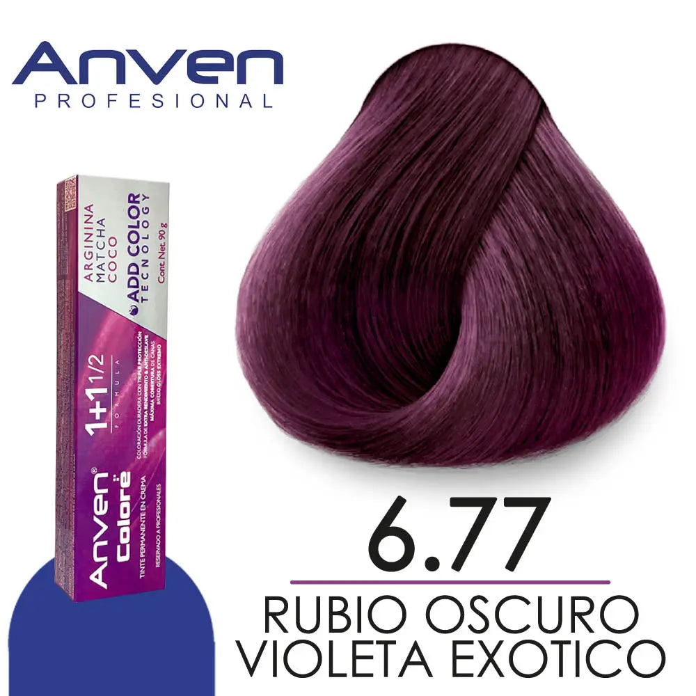TINTE PARA CABELLO ANVEN A6.77 RUBIO OSCURO VIOLETA EXOTICO 90GR Perfumería la Mora