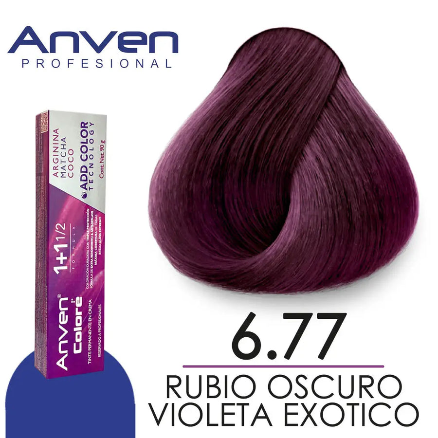 TINTE PARA CABELLO ANVEN A6.77 RUBIO OSCURO VIOLETA EXOTICO 90GR Perfumería la Mora