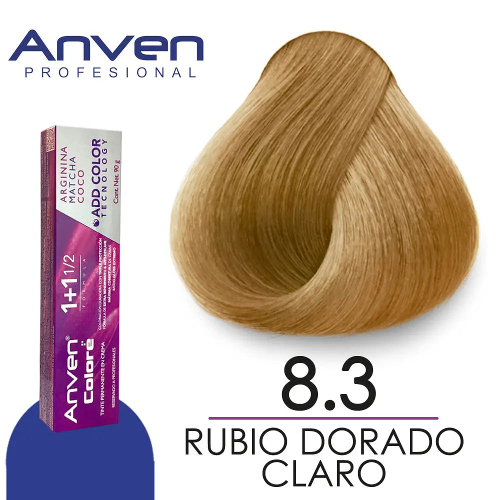 TINTE PARA CABELLO ANVEN A8.3 RUBIO DORADO CLARO 90GR Perfumería la Mora