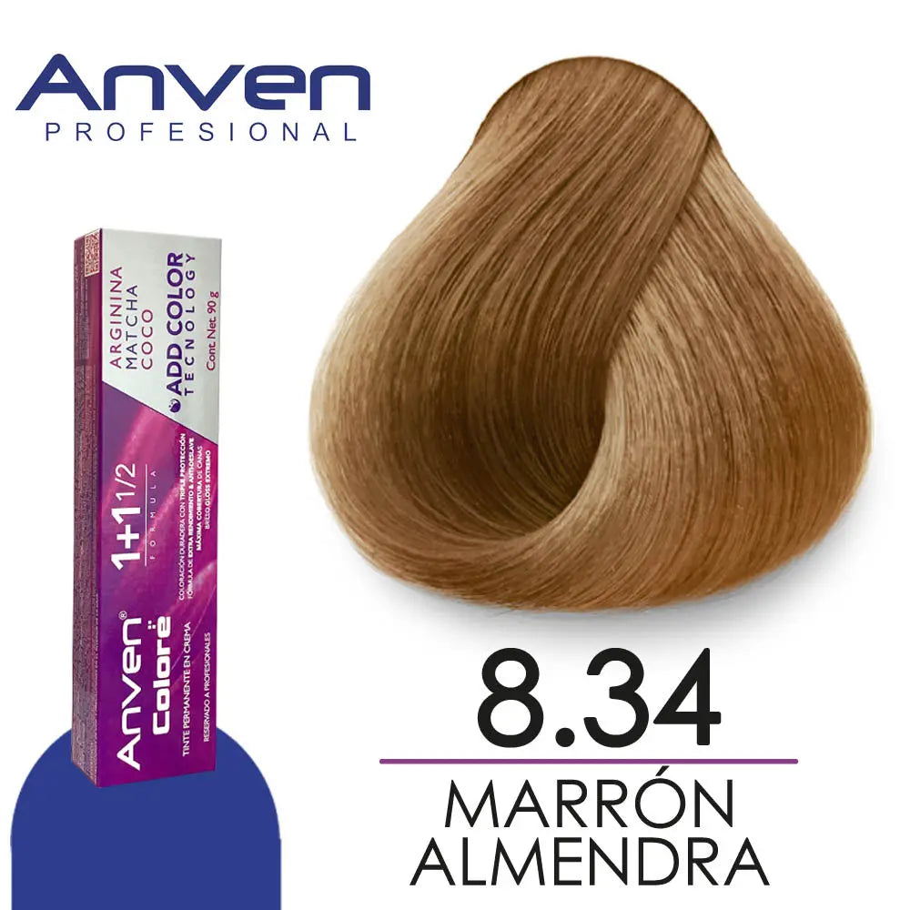 TINTE PARA CABELLO ANVEN A8.34 MARRON ALMENDRA 90GR Perfumería la Mora