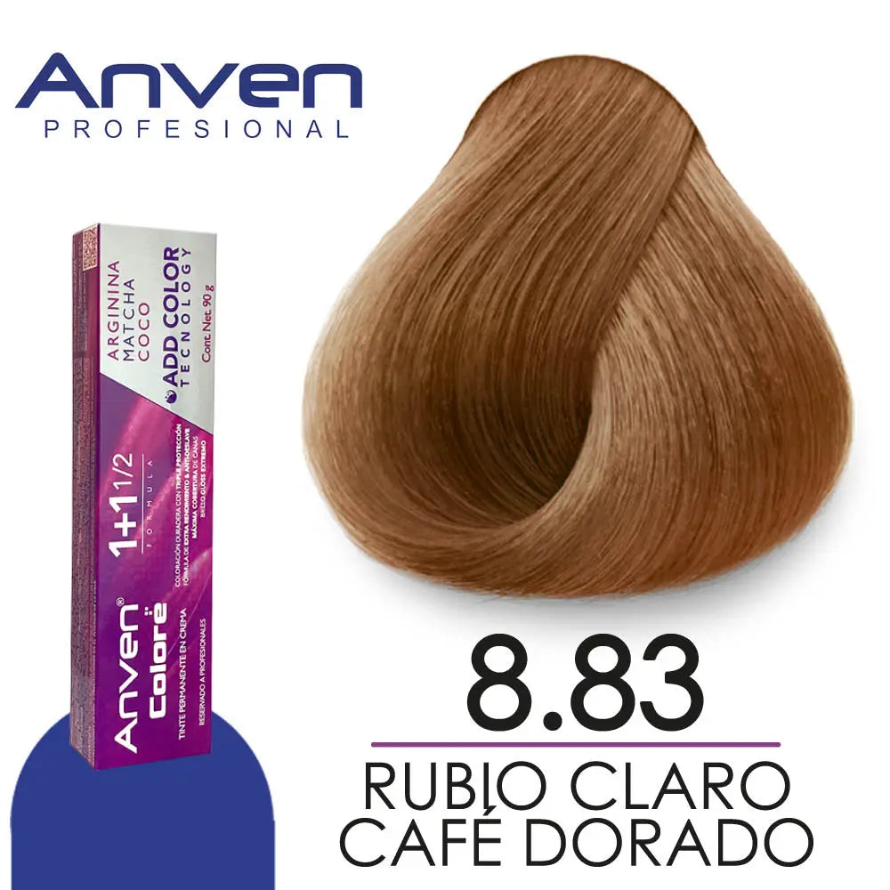 TINTE PARA CABELLO ANVEN A8.83 RUBIO CLARO CAFE DORADO 90GR Perfumería la Mora