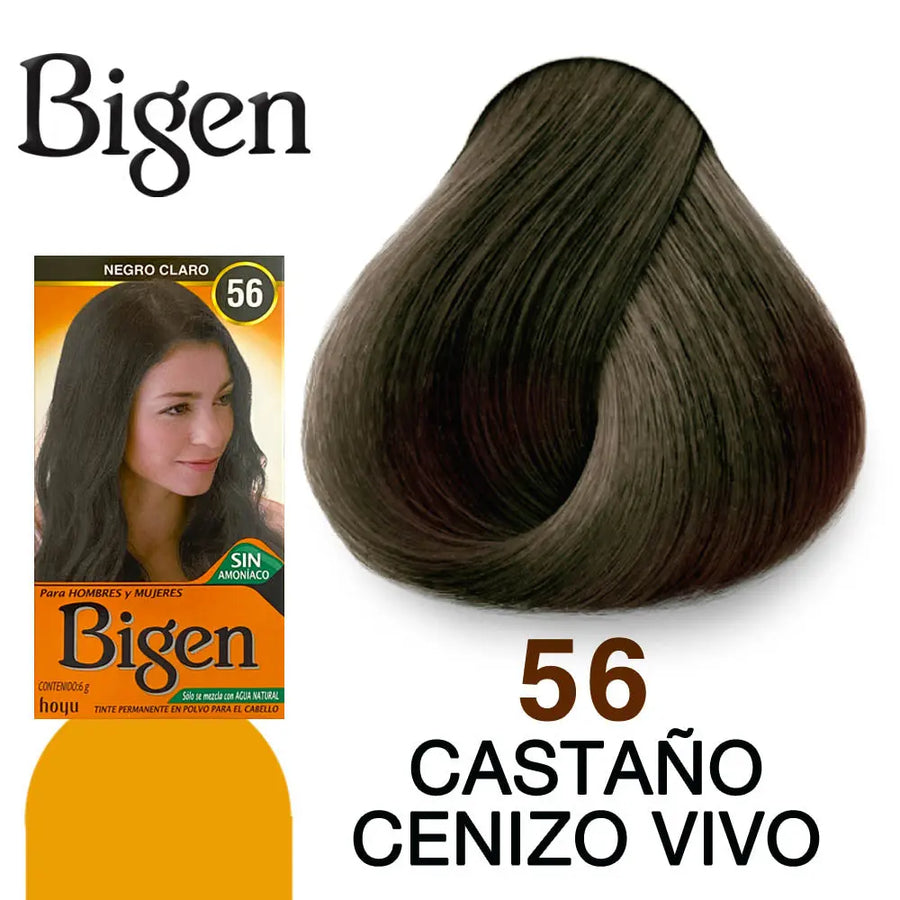 TINTE PARA CABELLO BIGEN 56 CASTAÑO CENIZO VIVO 6 GR Perfumería la Mora