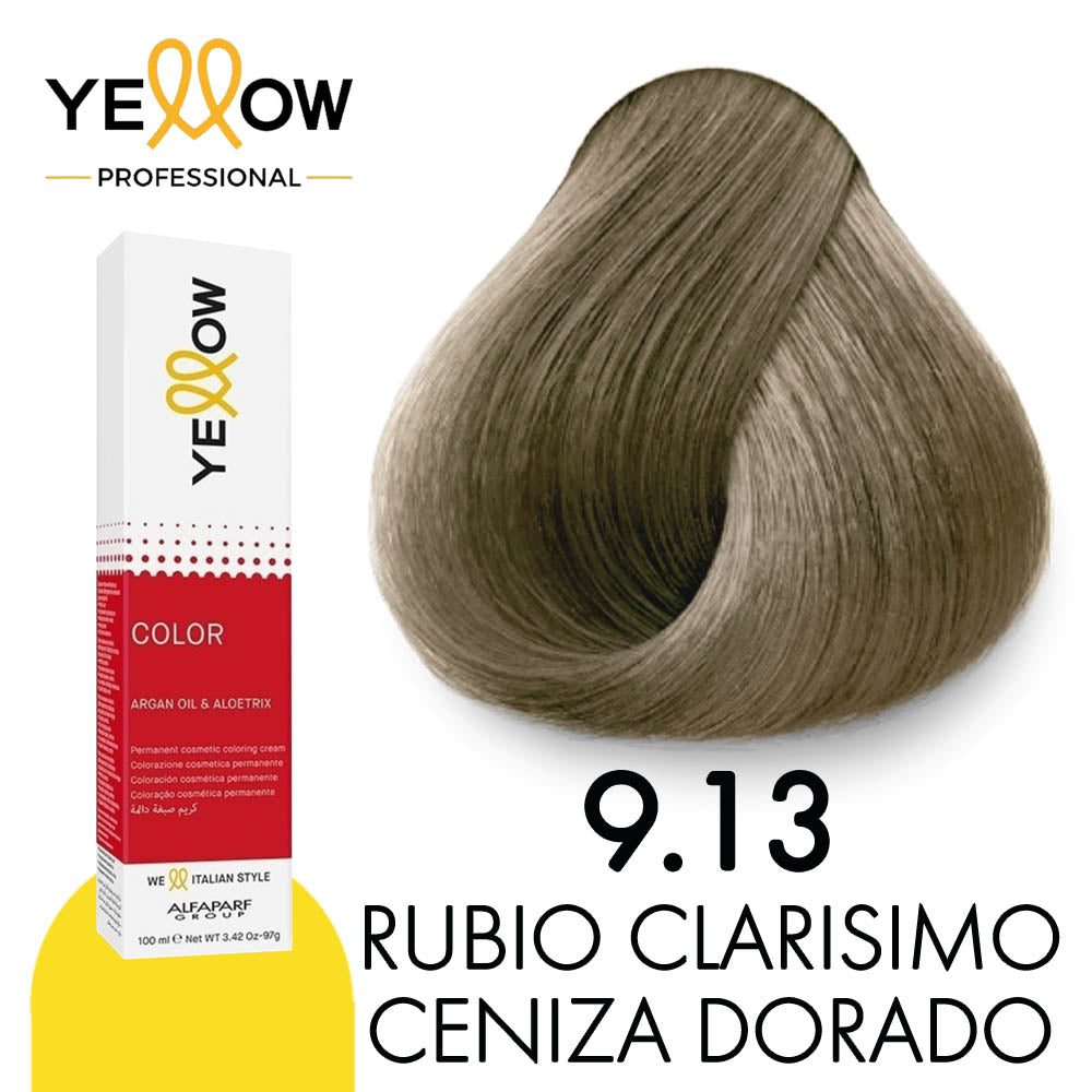 TINTE YELLOW 9.13 RUBIO CLARISIMO CENIZA DORADO 100 ML NUEVO
