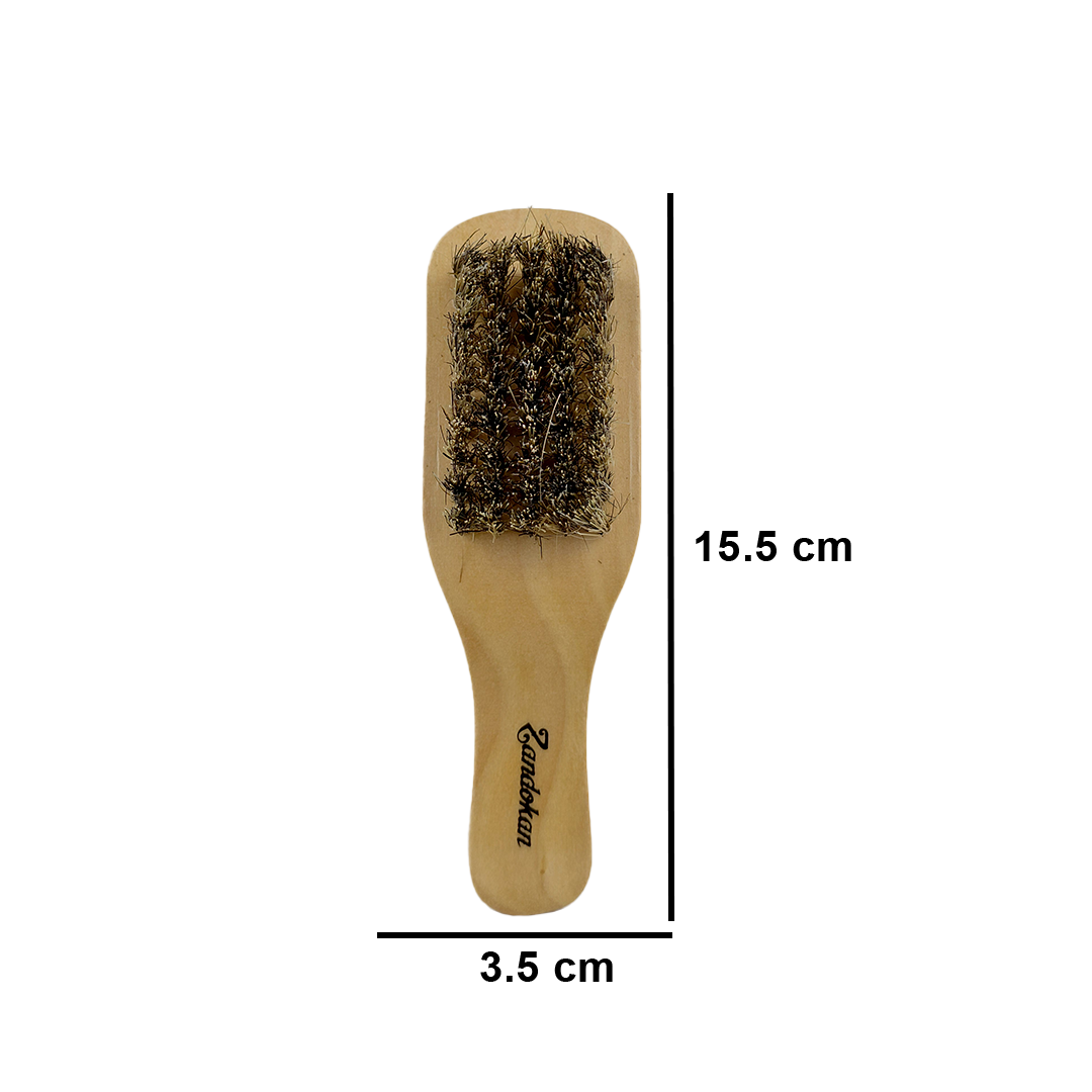 Zandokan Cepillo Mini Doble para Barbería, 15.5 x 3.5 cm, Mango de Madera  ZK-0066