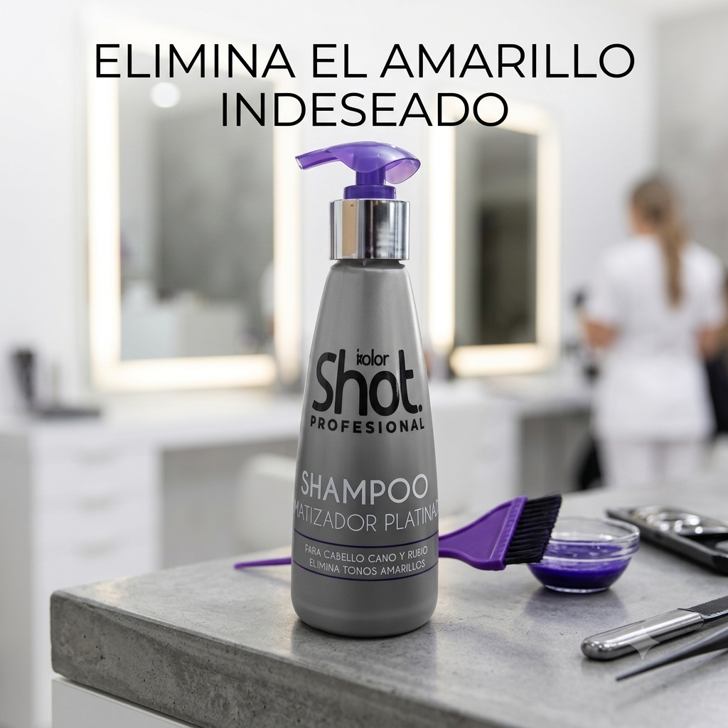 Kolor Shot Shampoo Platino de 300 Ml para Neutralizar el Visto Amarillo y Platinar Canas Luces Rayos y Mechas