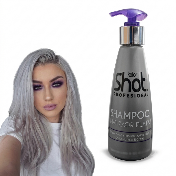Kolor Shot Shampoo Platino de 300 Ml para Neutralizar el Visto Amarillo y Platinar Canas Luces Rayos y Mechas