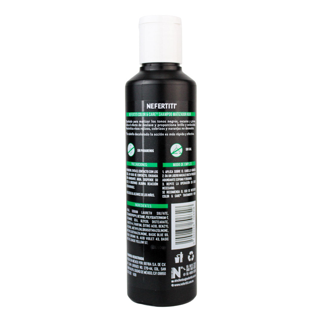 Kit Nefertiti Color & Care Noir - Shampoo y Tratamiento Matizador para Cabello Negro y Canas (300 ml c/u)