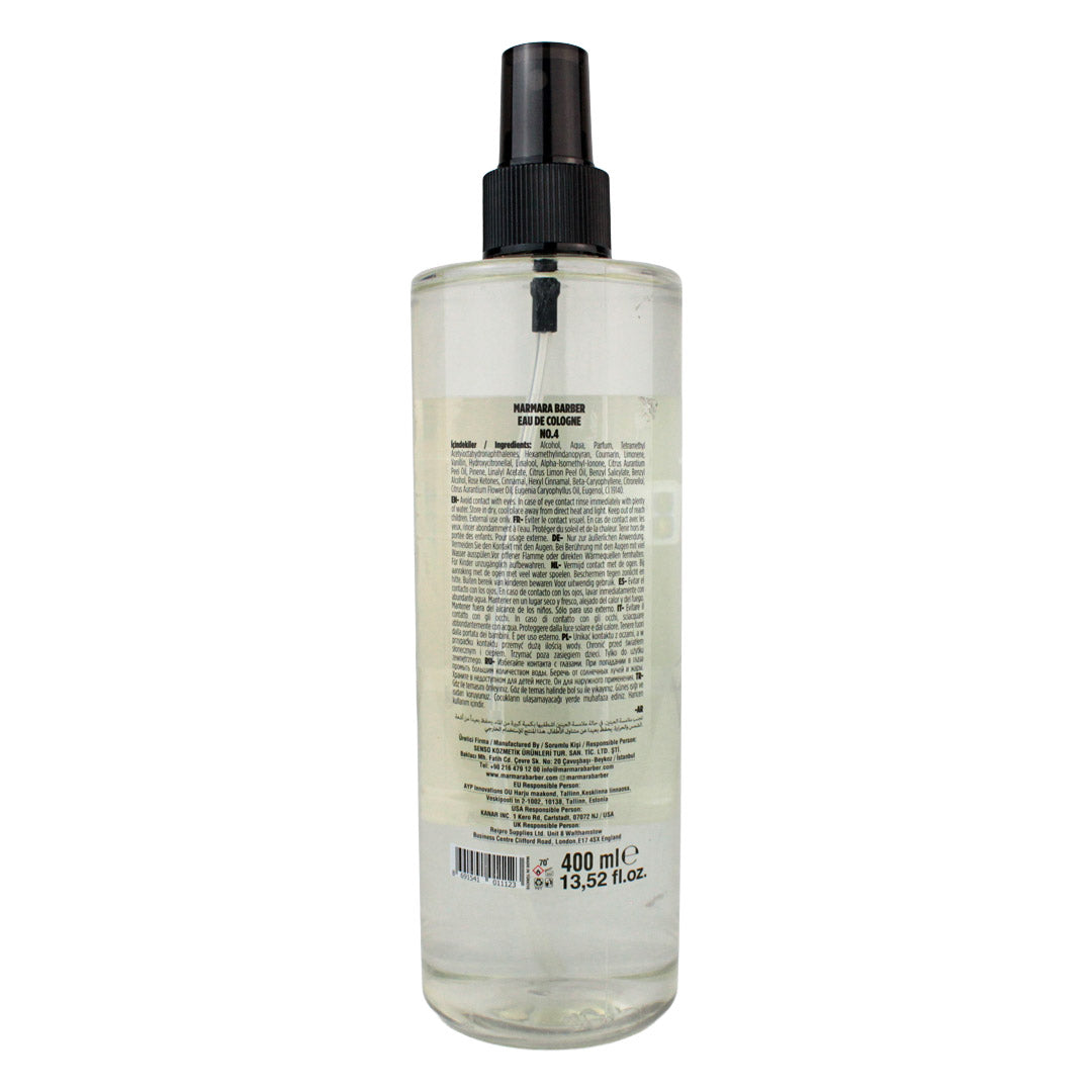 Colonia Post-Afeitado Marmara Barber Nº4 Transparente – Fragancia Masculina Superior en Spray 400 Ml