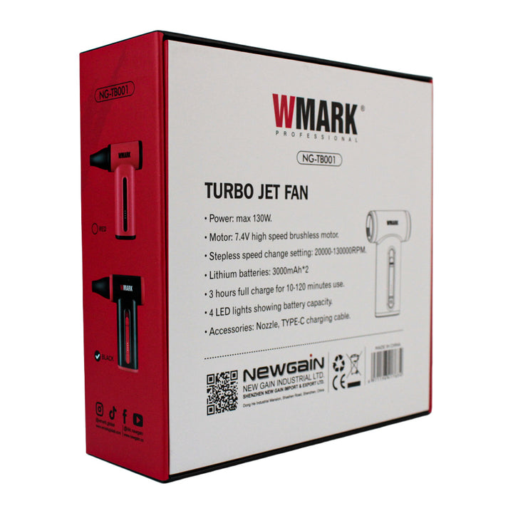 Soplador Turbo Profesional para Barbería WMARK 130,000 RPM (NG-TB001 Negro/Rojo)