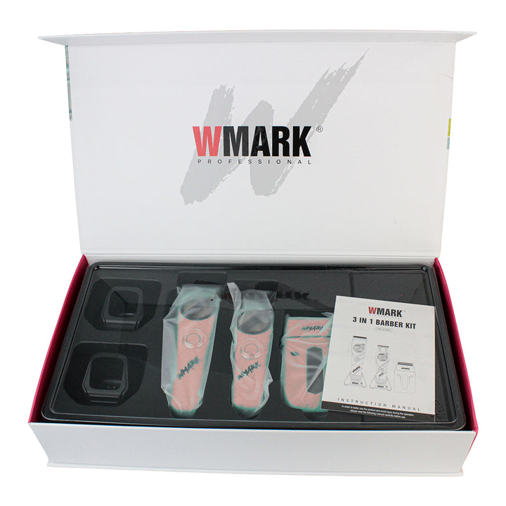 Kit de Barbería Profesional WMARK 3 en 1 (NG-1613KIT) - Clipper, Trimmer y Shaver Recargables (Rosa)