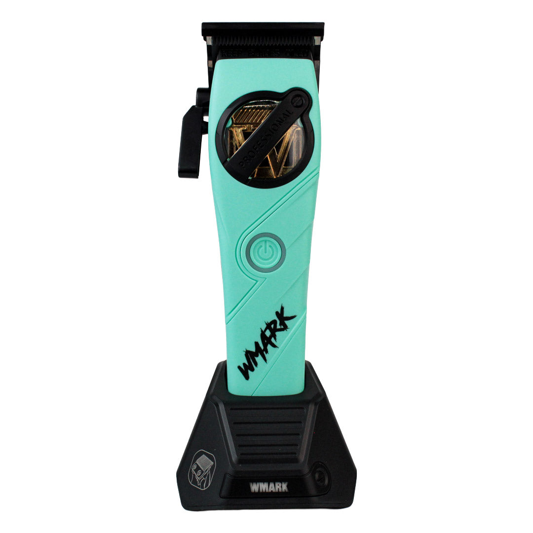 Kit de Barbería Profesional WMARK 3 en 1 (NG-1613KIT) - Clipper, Trimmer y Shaver Recargables (Azul/Verde Menta)