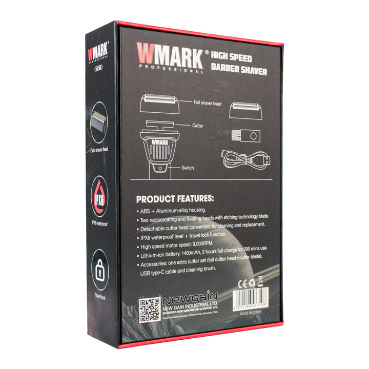 Afeitadora Profesional Wmark Dark Warrior High Speed Barber Shaver de 9,000 RPM (NG-7982) - Resistente al Agua IPX6