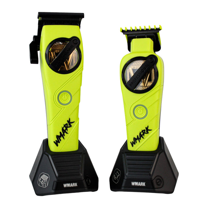 Kit de Corte Profesional WMARK Professional Haircut Kit (NG-8613KIT) - Clipper y Trimmer Recargables con Bases de Carga (Verde)