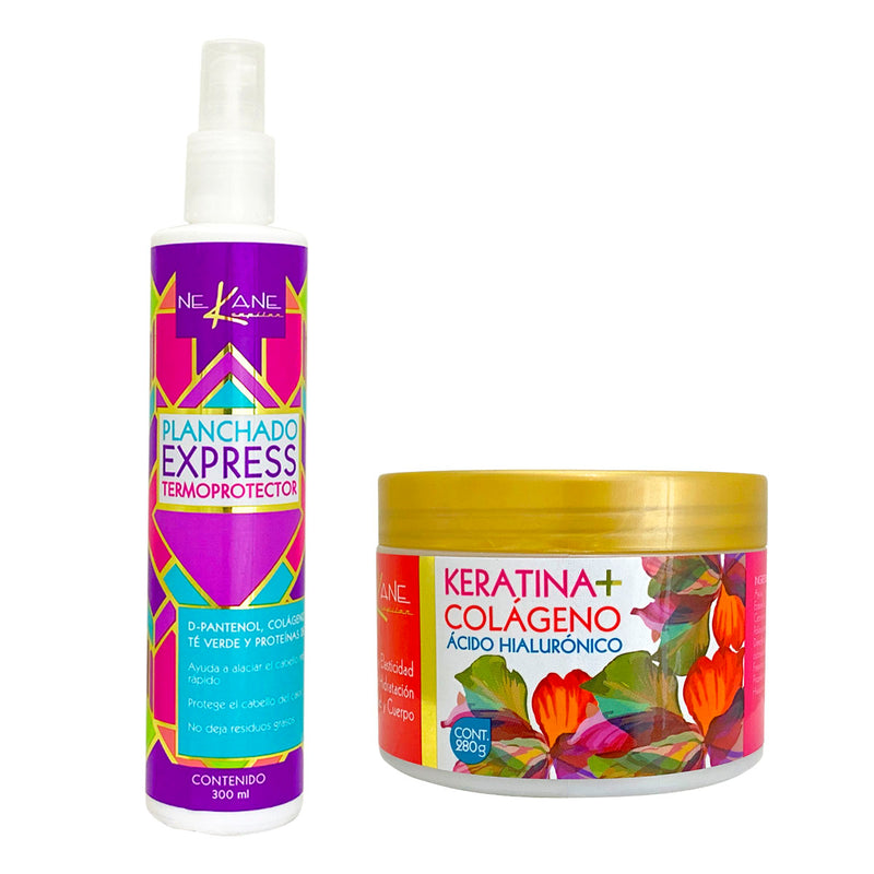 NEKANE KIT DE PLANCHADO EXPRESS 300 ML Y TRATAMIENTO KERATINA CON COLAGENO 280 GR Perfumería la Mora