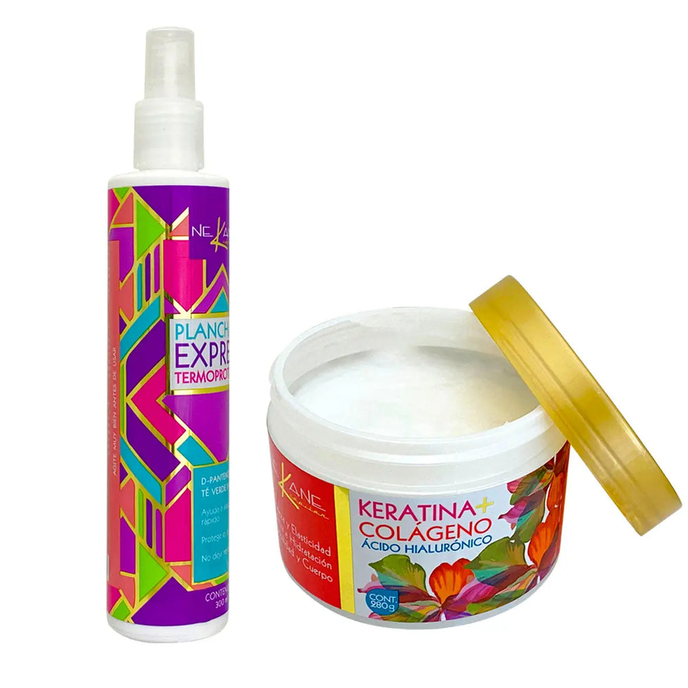 NEKANE KIT DE PLANCHADO EXPRESS 300 ML Y TRATAMIENTO KERATINA CON COLAGENO 280 GR Perfumería la Mora