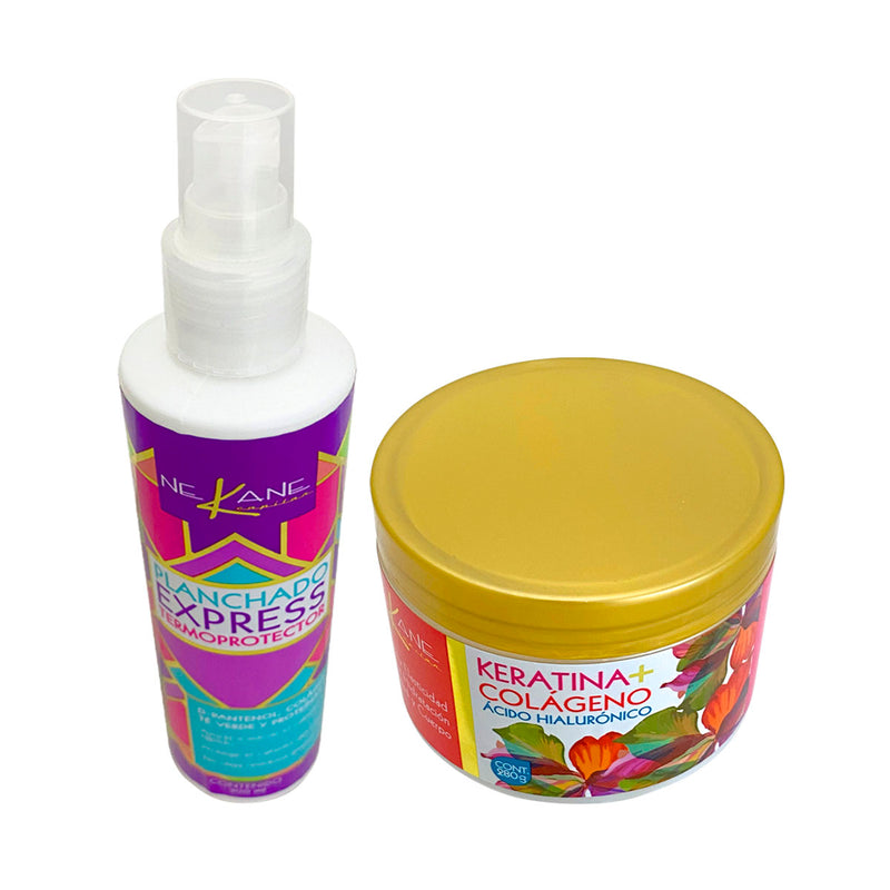 NEKANE KIT DE PLANCHADO EXPRESS 300 ML Y TRATAMIENTO KERATINA CON COLAGENO 280 GR Perfumería la Mora