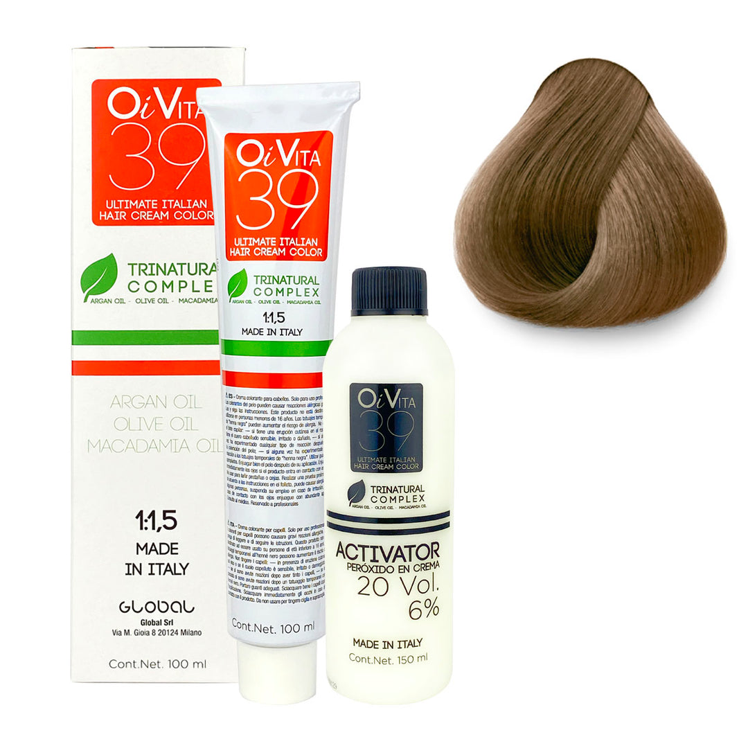 TINTE PROFESIONAL OI VITA  TONO  O8.3 RUBIO CLARO DORADO 100ML + PEROXIDO 150 ML GRATIS