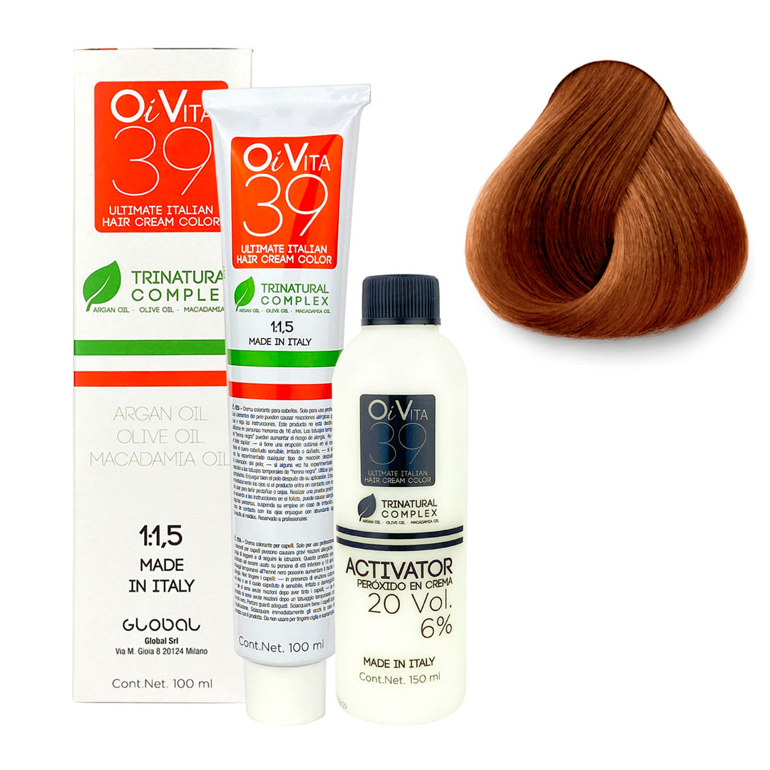 TINTE PROFESIONAL OI VITA  TONO O7.44 RUBIO COBRIZO INTENSO 100ML + PEROXIDO 150ML GRATIS