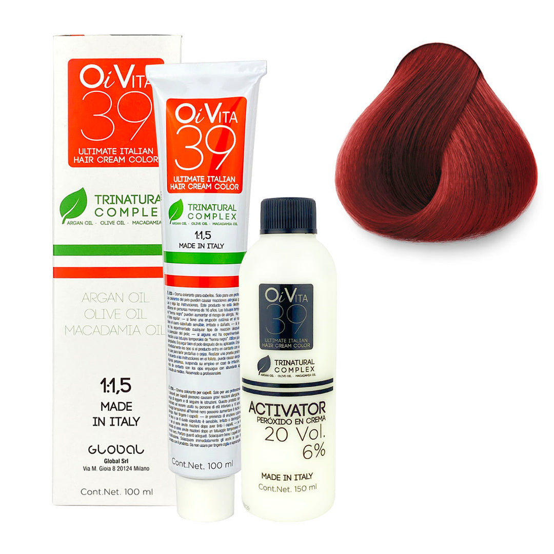 TINTE PROFESIONAL  OI VITA  TONO ORC50 ROJO PROFUNDO INTENSO 100ML + PEROXIDO 150ML GRATIS