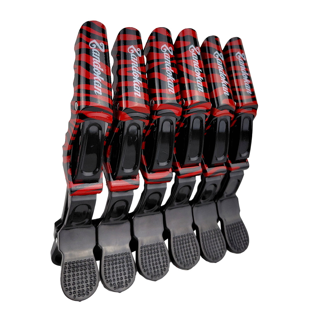 Zandokan Pinzas para Cabello con Diseño de Cebra, Negro y Rojo, Juego de 6 Piezas, peluquería, Barbería