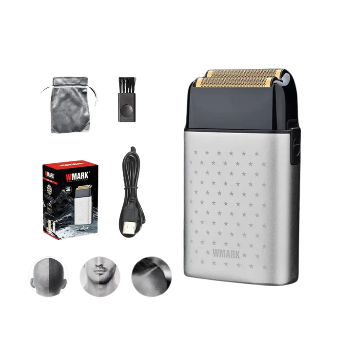 Wmark NG-998 – Rasuradora Profesional Recargable (USB) – 8100 RPM – Doble Cabezal con Lámina de Titanio – Dorado / Plata Perfumería la Mora