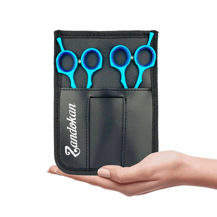 ZANDOKAN SET DE TIJERAS ESTILISTA Y ENTRESACAR CON CANGURERA SÍLEX CIANIT MOD ZK-04-0079 Perfumería la Mora