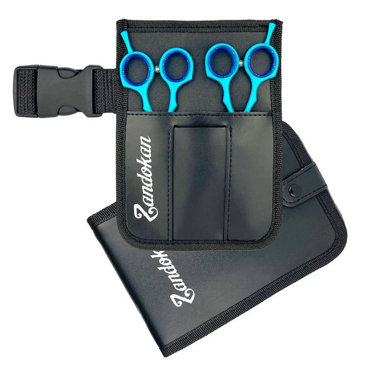 ZANDOKAN SET DE TIJERAS ESTILISTA Y ENTRESACAR CON CANGURERA SÍLEX CIANIT MOD ZK-04-0079 Perfumería la Mora