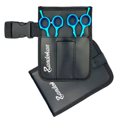ZANDOKAN SET DE TIJERAS ESTILISTA Y ENTRESACAR CON CANGURERA SÍLEX CIANIT MOD ZK-04-0079 Perfumería la Mora