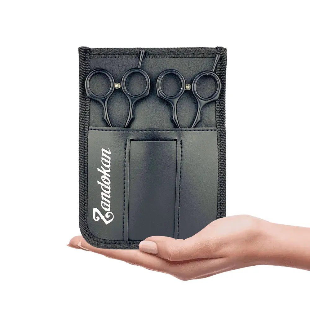 ZANDOKAN SET DE TIJERAS ESTILISTA Y ENTRESACAR CON CANGURERA SÍLEX NOIR MOD ZK-04-0078 Perfumería la Mora