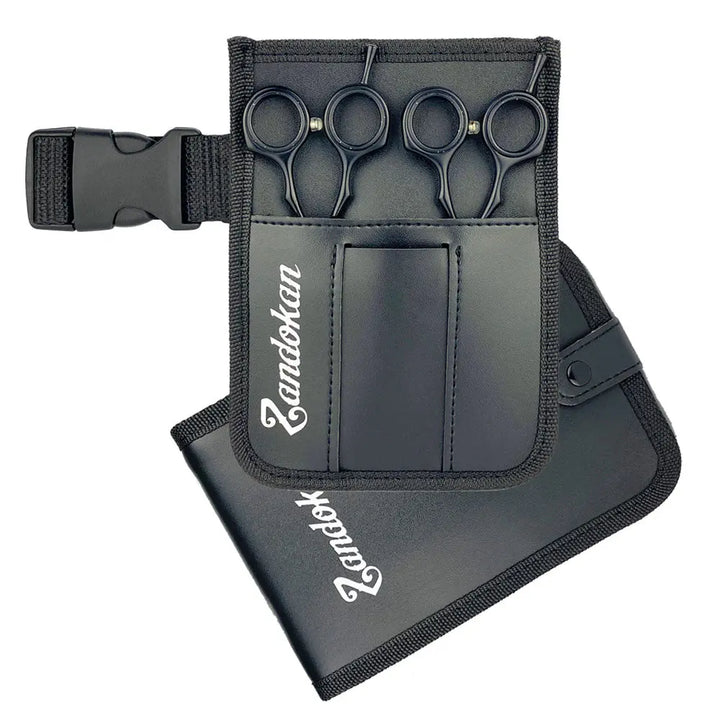 ZANDOKAN SET DE TIJERAS ESTILISTA Y ENTRESACAR CON CANGURERA SÍLEX NOIR MOD ZK-04-0078 Perfumería la Mora