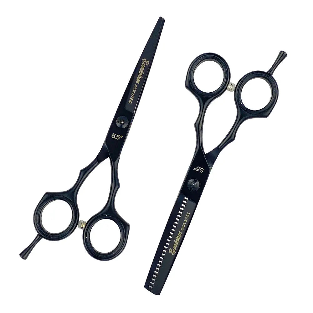 ZANDOKAN SET DE TIJERAS ESTILISTA Y ENTRESACAR CON CANGURERA SÍLEX NOIR MOD ZK-04-0078 Perfumería la Mora