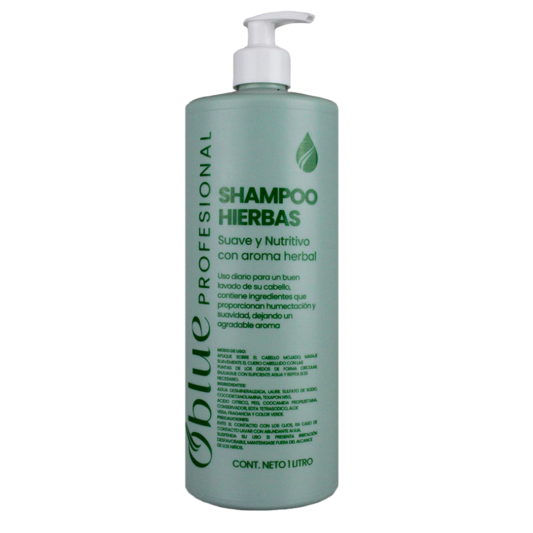 Shampoo de Hierbas Oblue 1L – pH Balanceado para Cabello Dañado o con Tratamientos Químicos