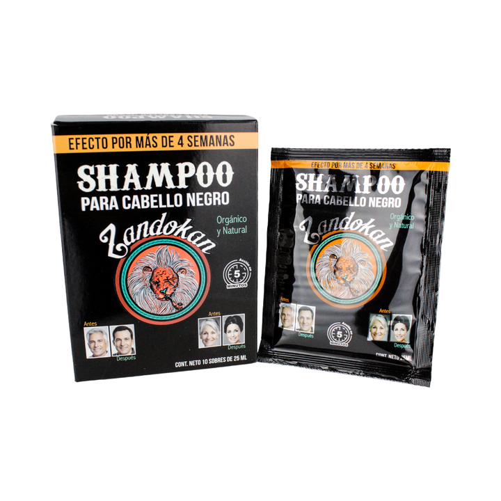 Zandokan Shampoo Tinte Cubre Canas Instantáneo – Color Negro | Caja con 10 sobres de 25 ml
