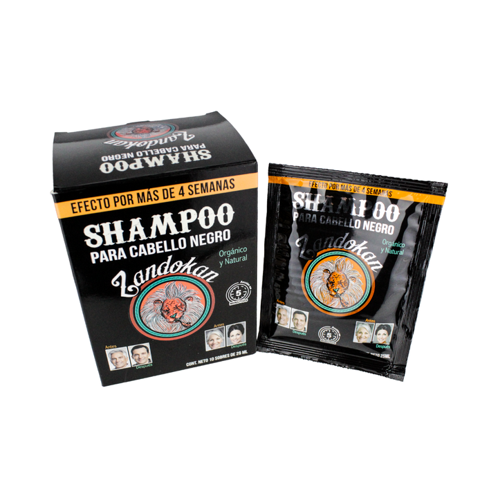 Zandokan Shampoo Tinte Cubre Canas Instantáneo – Color Negro | Caja con 10 sobres de 25 ml