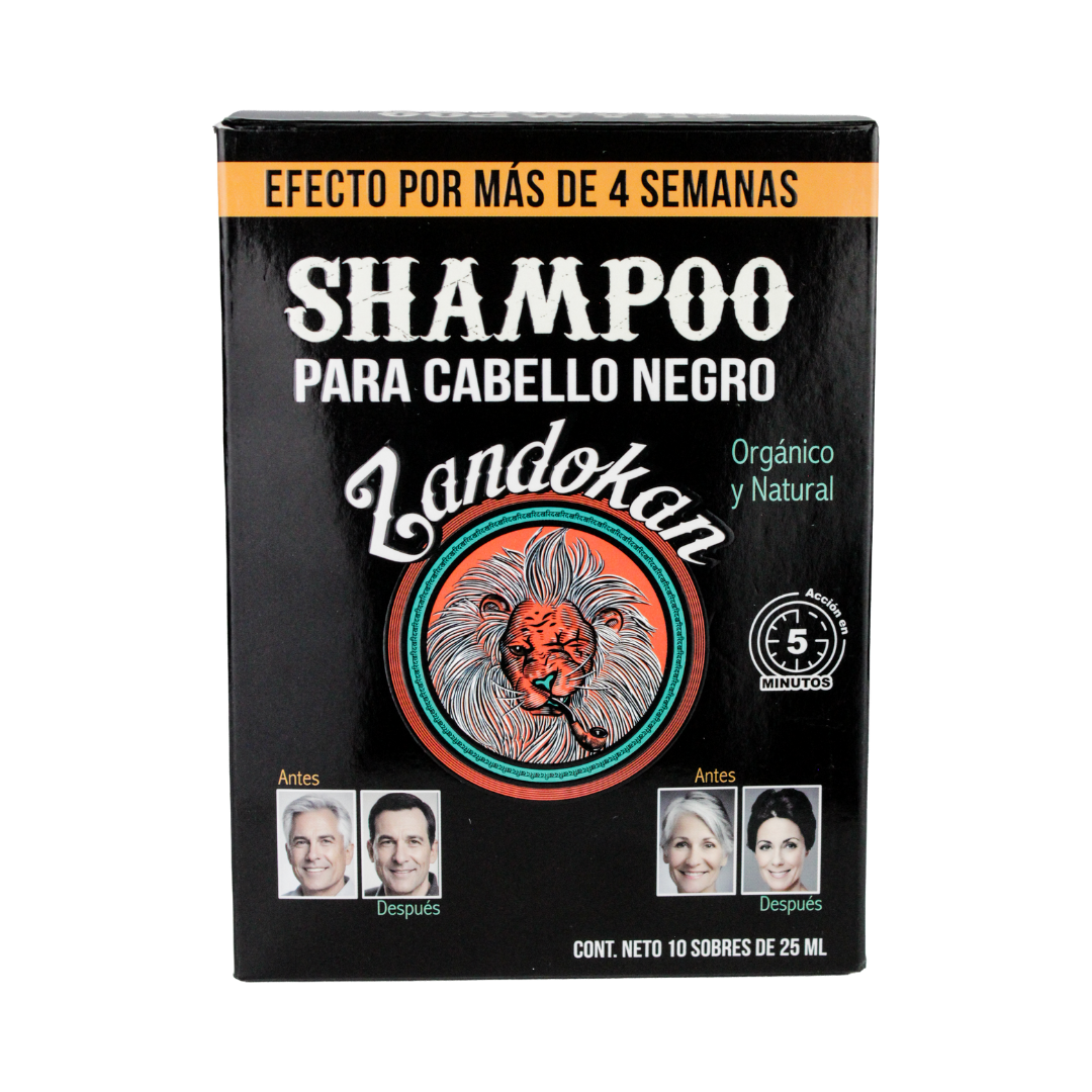 Zandokan Shampoo Tinte Cubre Canas Instantáneo – Color Negro | Caja con 10 sobres de 25 ml
