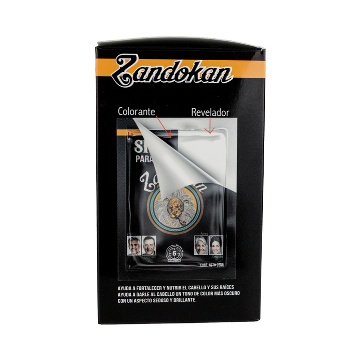 Zandokan Shampoo Tinte Cubre Canas Instantáneo – Color Negro | Caja con 10 sobres de 25 ml