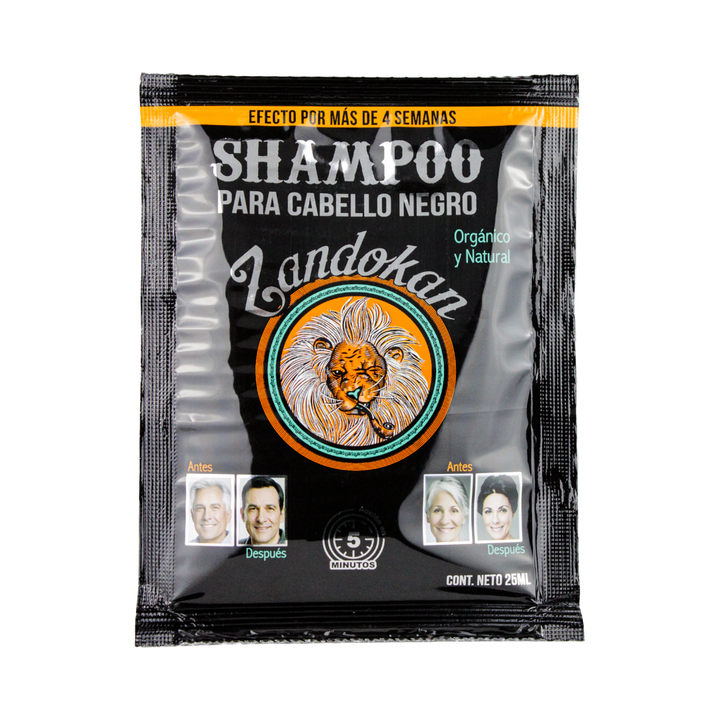 Zandokan Shampoo Tinte Cubre Canas Instantáneo – Color Negro | Caja con 10 sobres de 25 ml
