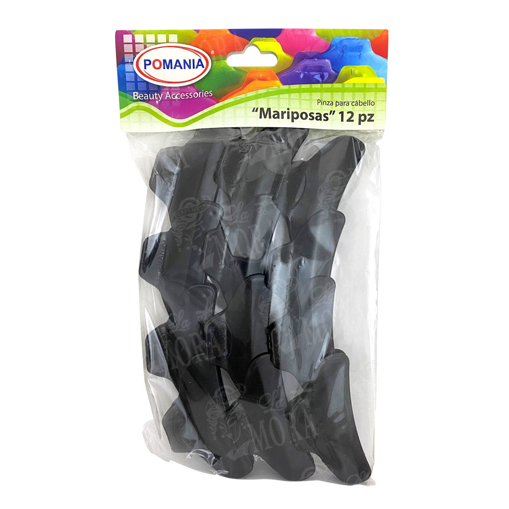 POMANIA PINZAS DE MARIPOSAS NEGRAS 12 PZS