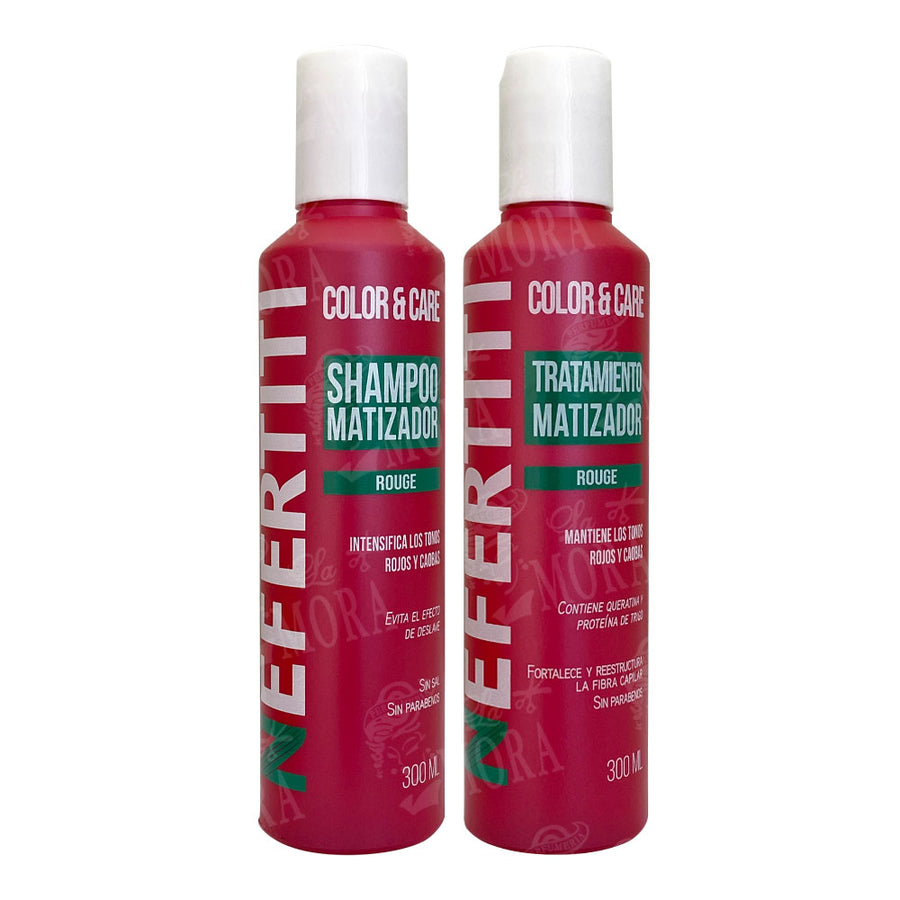 NEFERTITI SHAMPOO Y TRATAMIENTO PARA TONO ROJO ROUGE COLOR 340 ML + TRAT ROUGE 340 ML