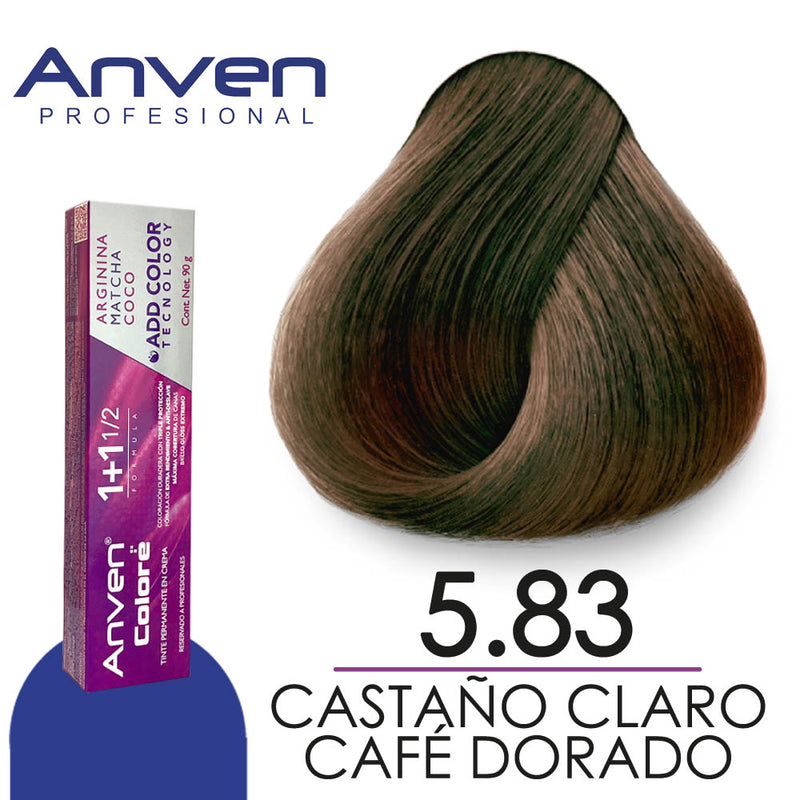 ANVEN TINTE A5.83 CASTAÑO CLARO CAFE DORADO 90GR