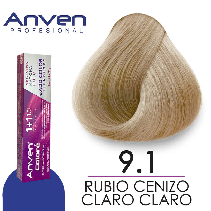 ANVEN TINTE A9.1 RUBIO CENIZO CLARO CLARO 90GR