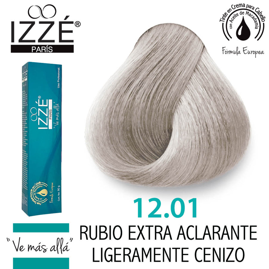 IZZÉ TINTE GZ12.01 RUBIO EXTRA ACLARANTE LIGERAMENTE CENIZO 90GR