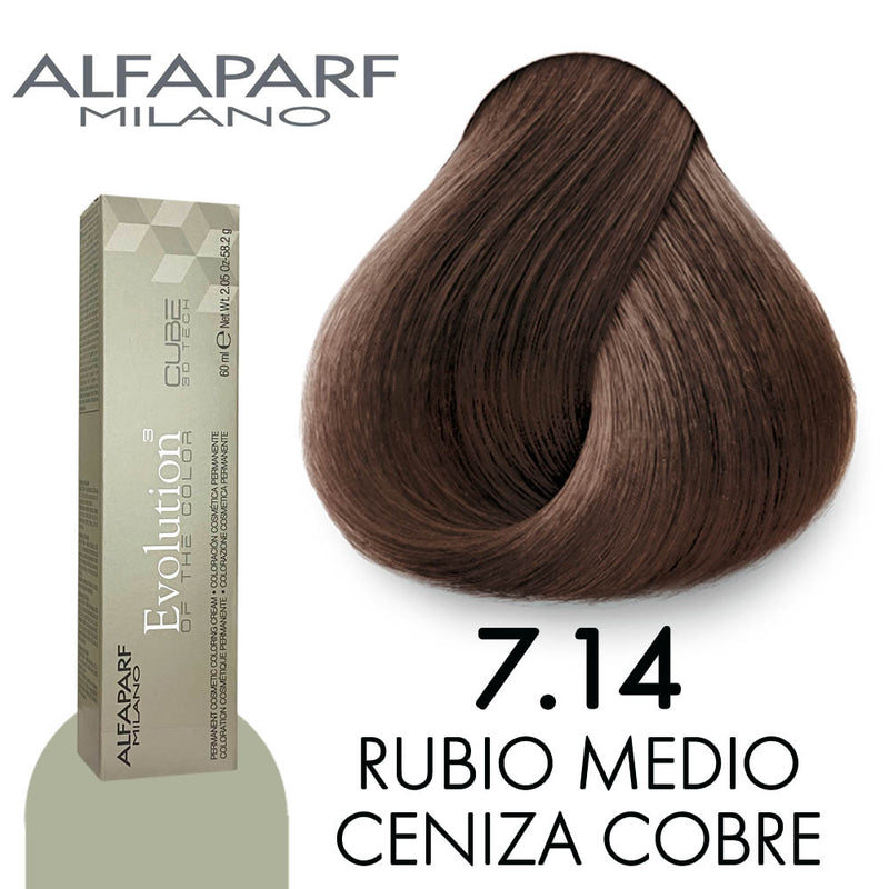 ALFAPARF TINTE 7.14 RUBIO MEDIO CENIZA COBRE 58.2 GR