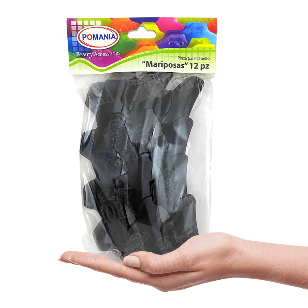 POMANIA PINZAS DE MARIPOSAS NEGRAS 12 PZS