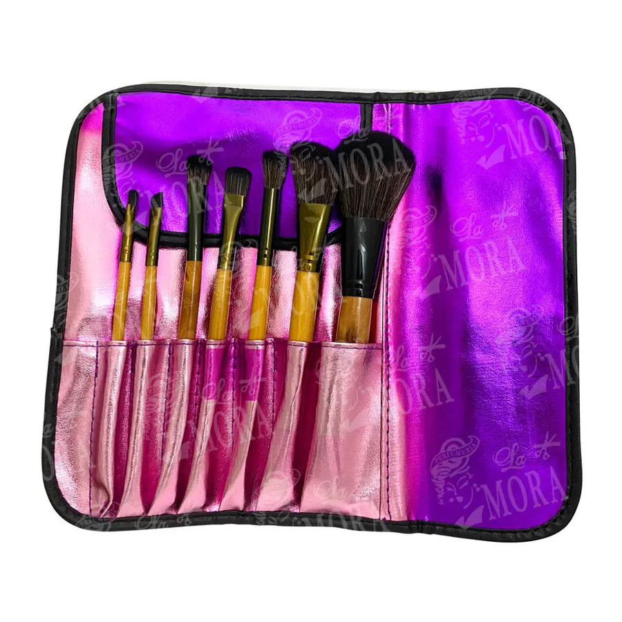 ESTUCHE DE BROCHAS KIQUE 7 PIEZAS BOLSA MORADA MOD: KQ-0003 Perfumería la Mora