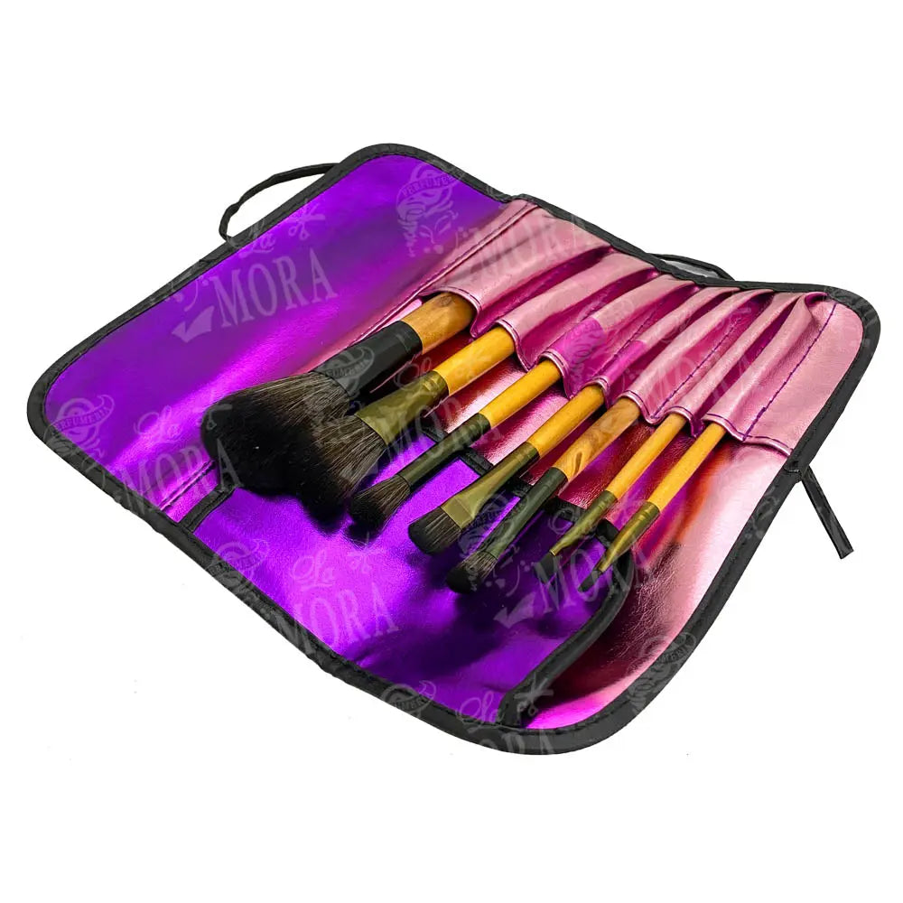 ESTUCHE DE BROCHAS KIQUE 7 PIEZAS BOLSA MORADA MOD: KQ-0003 Perfumería la Mora